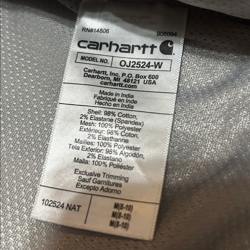 Carhartt Cream Bomber Jacket 012524-W size M Like New - Picture 7 of 8